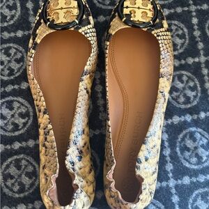 Tory Burch Gold Accent Snake Pattern Flats